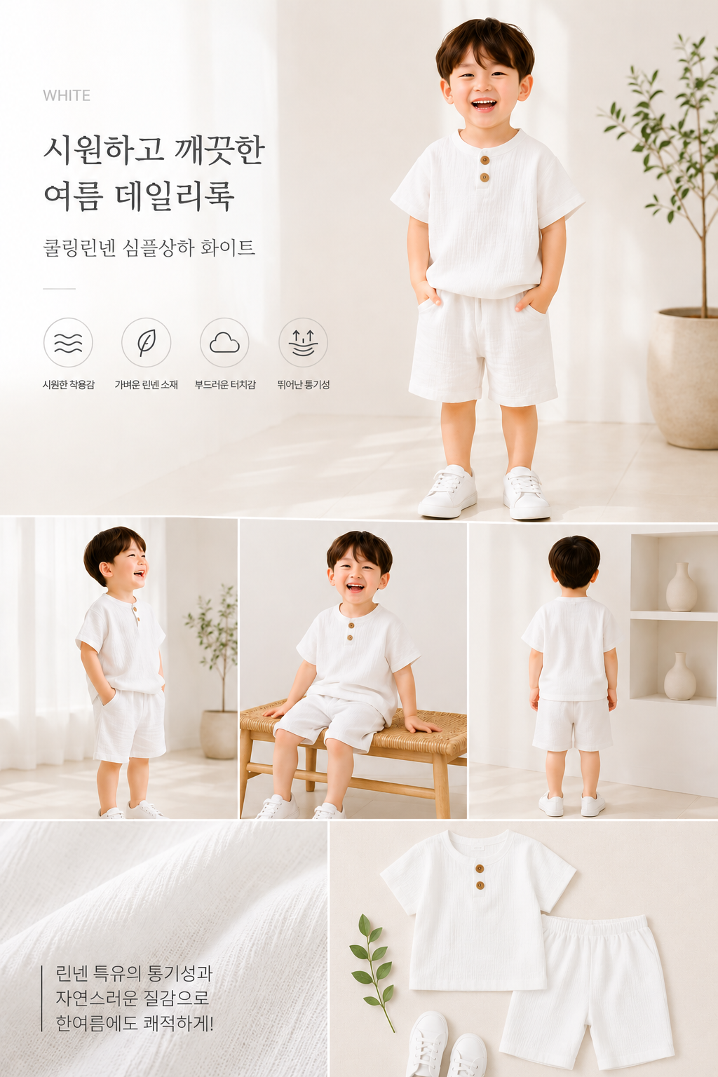 앨리홈 쿨링 린넨 심플 상하, 화이트, 110호 상세 이미지 5