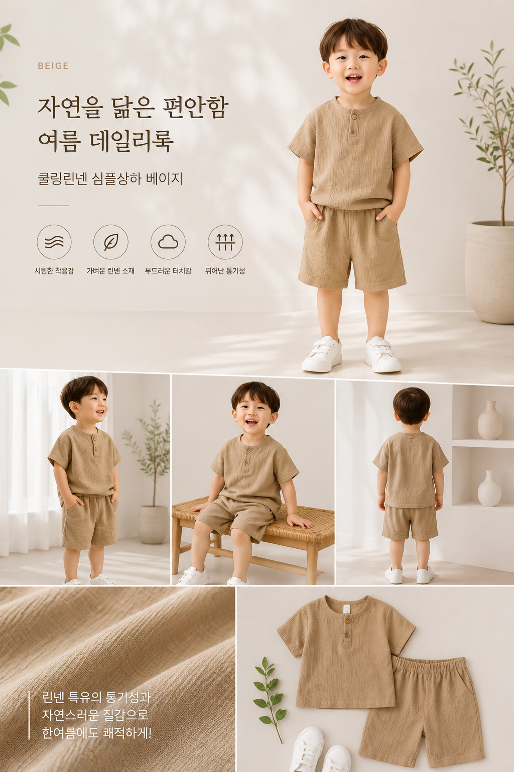 앨리홈 쿨링 린넨 심플 상하, 화이트, 110호 상세 이미지 6