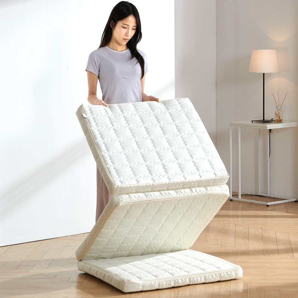 노르웨이숲 탄탄한 허리에 좋은 매트리스 3단 접이식 바닥 수면매트, 싱글, 10cm, 3단 연그레이
