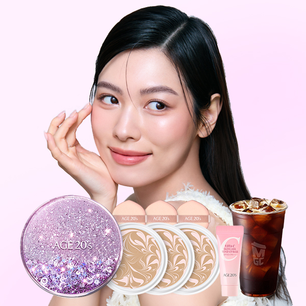 에이지투웨니스 뉴오리지널 에센스 커버 팩트 샤이닝 드롭스 에디션, 케이스, 1개 + 리필, 핑크라떼 21호, 3개