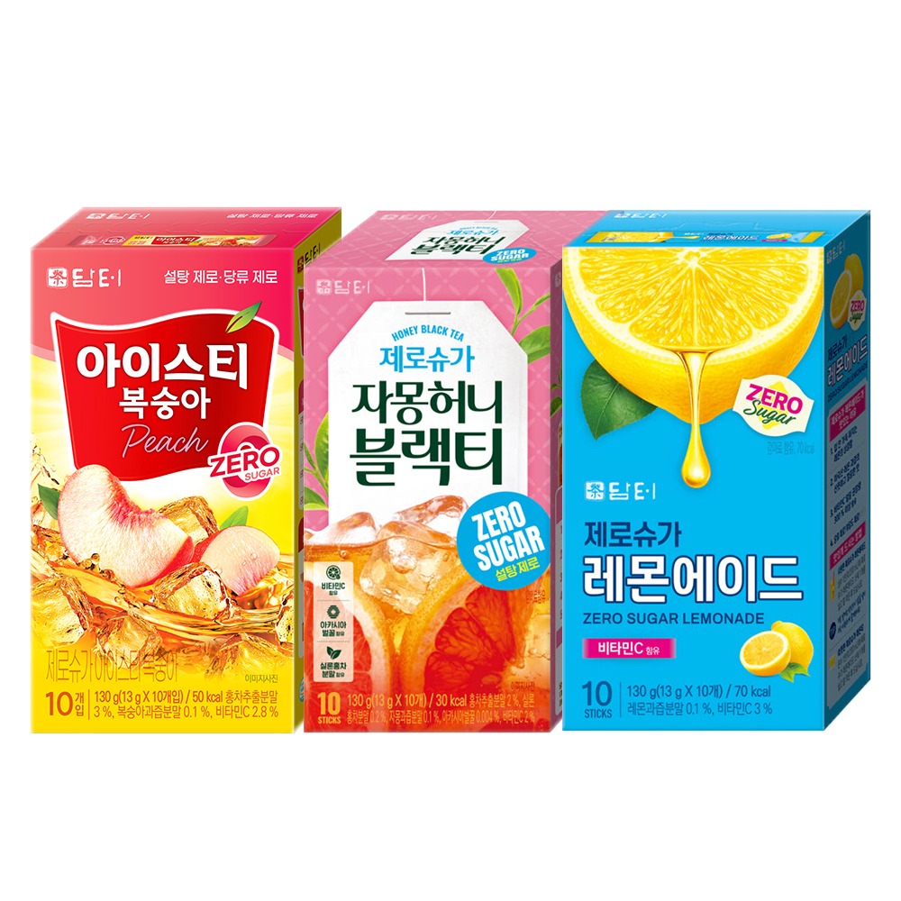 [토스쇼핑] 담터 제로슈가 음료 3종 세트, 복숭아 아이스티 + 자몽 허니 블랙티 + 레몬에이드, 13g, 30개, 1개