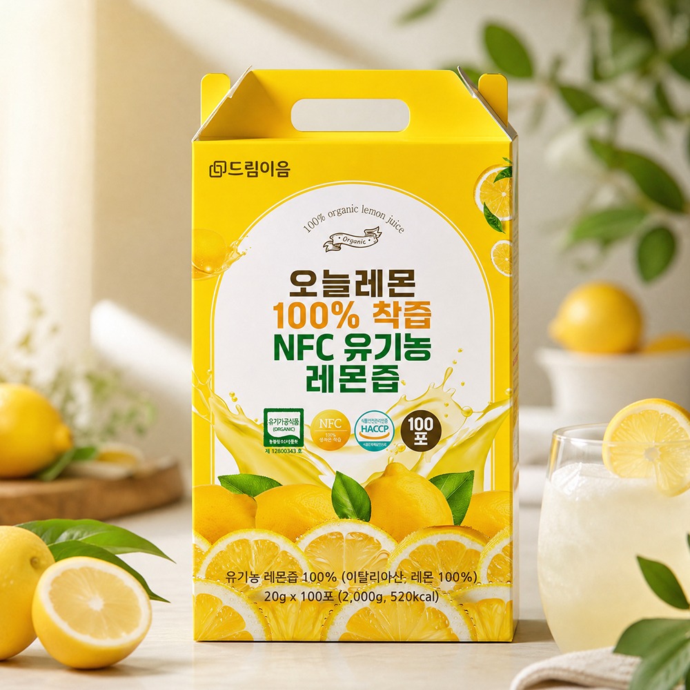 [토스쇼핑] 드림이음 오늘레몬 100% 착즙 NFC 유기농 레몬즙, 20g, 100포, 1박스