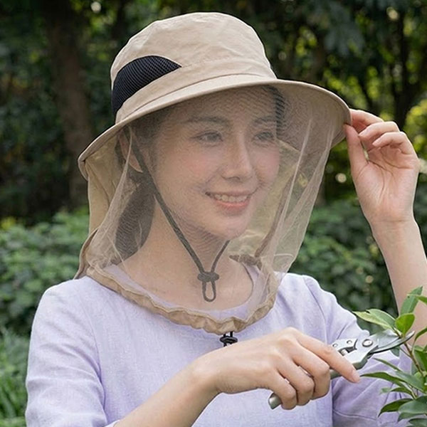 벌레 걱정 끝 얼굴까지 가려주는 모기퇴치 모자, 베이지, 40cm x 29cm, 2개