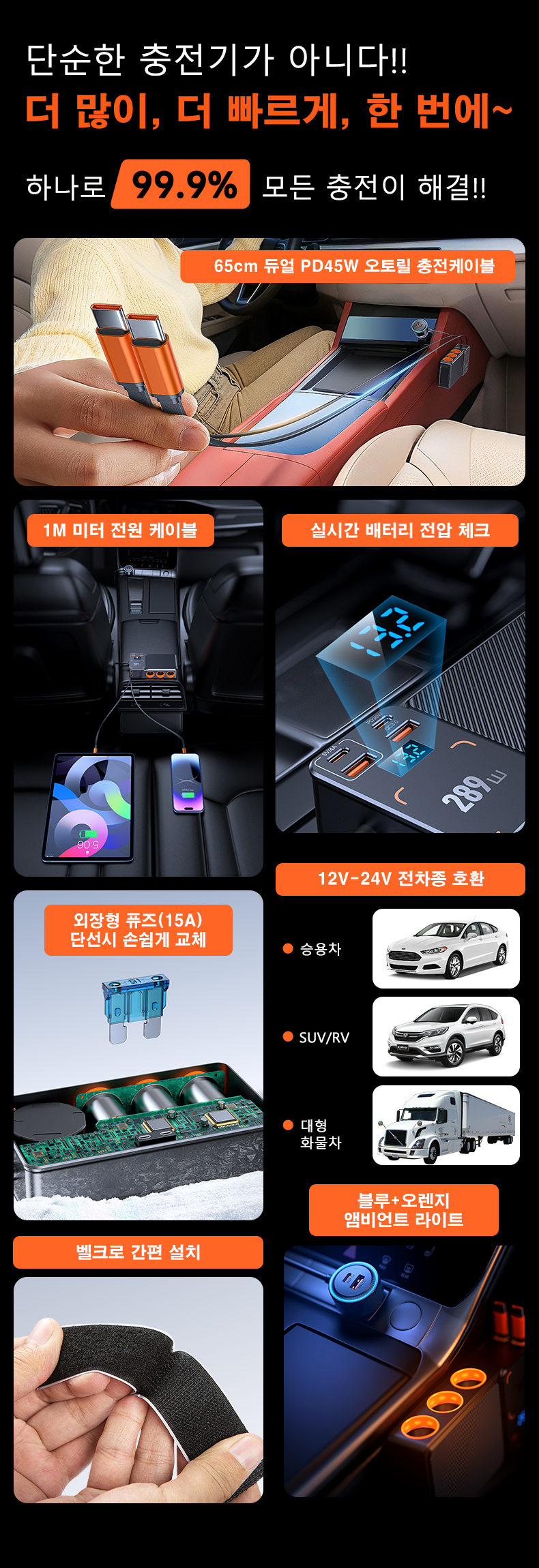 CMA 11포트 289W 시거잭 3구 차량용 멀티 소켓 차량용 충전기, 12V/24V, 1개 상세 이미지 2