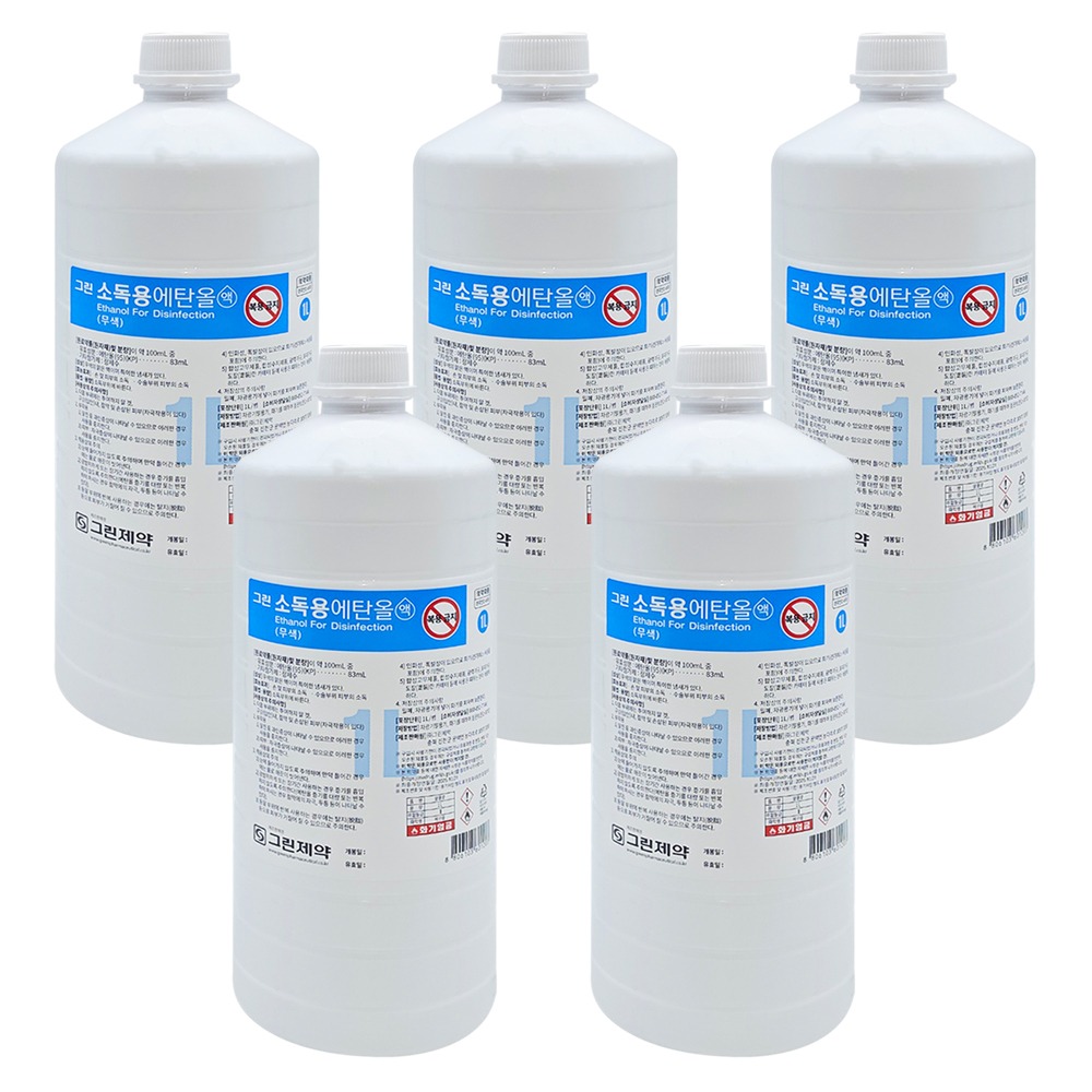 그린제약 소독용 에탄올 액, 1L, 5개