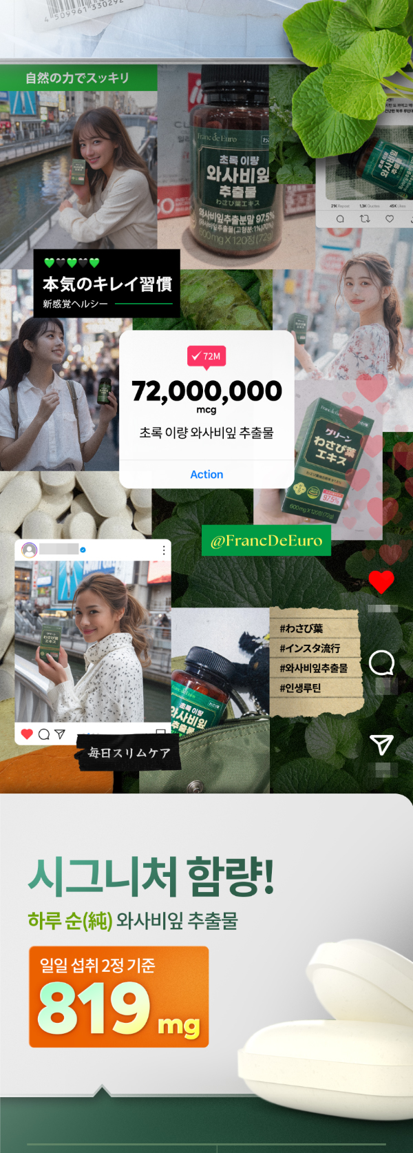 초록 이량 와사비잎 추출물, 600mg, 120정, 2개