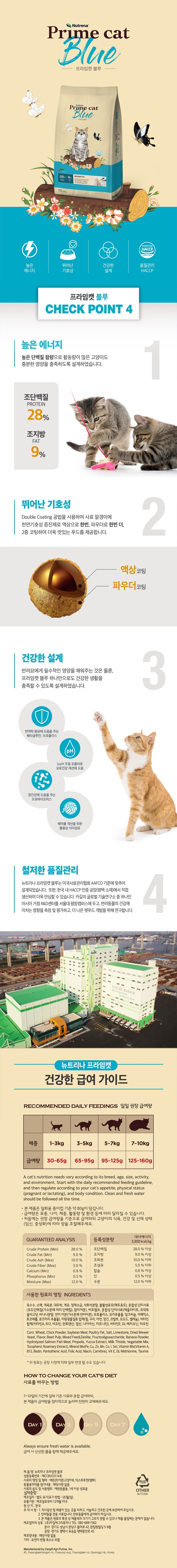 뉴트리나 프라임캣 블루 고양이사료, 닭, 20kg, 1개 상세 이미지 1