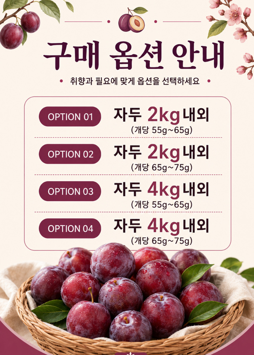 국내산 자두, 55-65g, 2kg, 1박스 상세 이미지 2