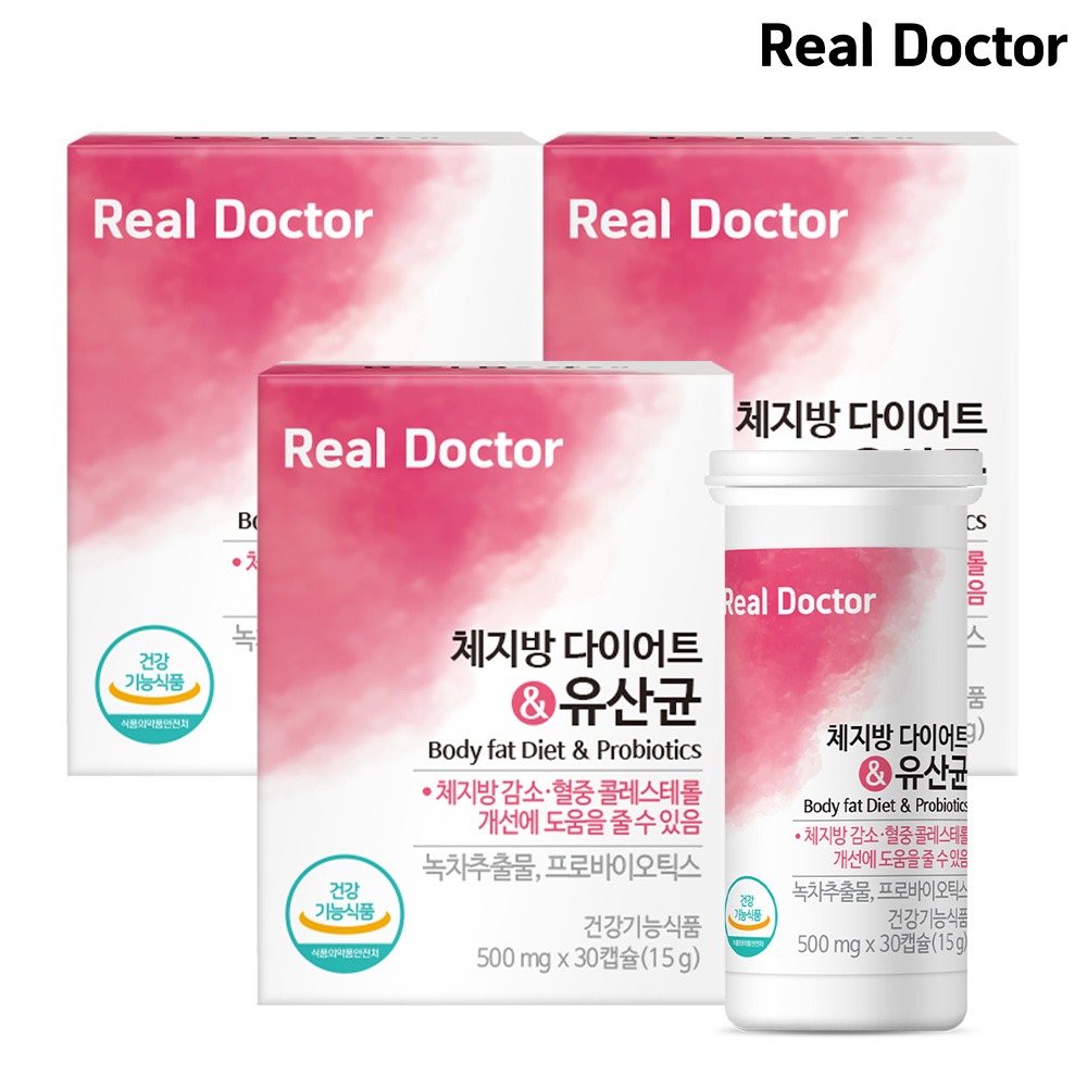리얼닥터 체지방 감소 장건강 다이어트 유산균 프로바이오틱스 카테킨 녹차, 30캡슐, 3개 상세 이미지 2