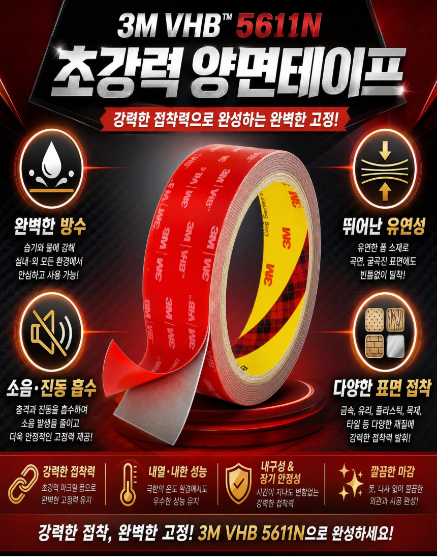 3M VHB 5611N 초강력 아크릴 양면테이프, 20mmx11m, 1개 상세 이미지 1