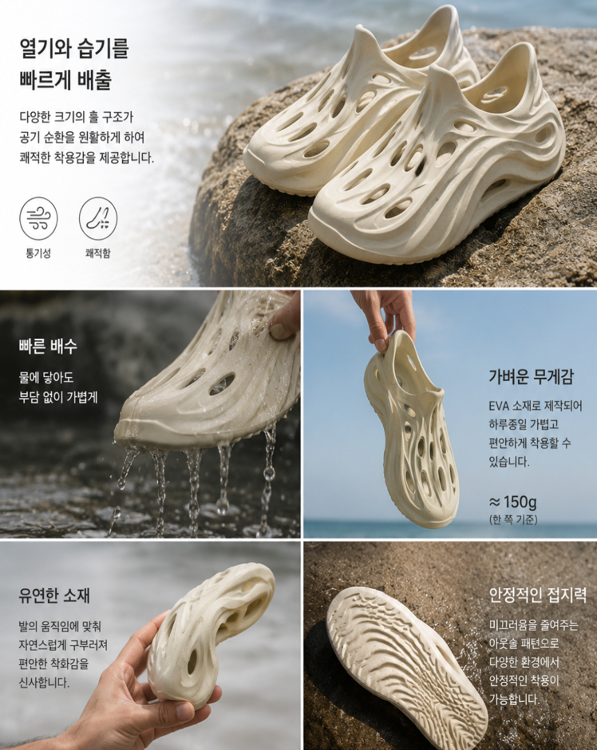 샌드웨이브 초경량 폼 슬립온, 블랙, 270mm, 1세트 상세 이미지 4