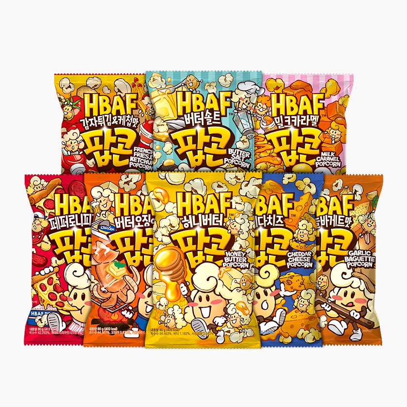 HBAF 팝콘 맛보기 세트, 8종, 1세트 토스쇼핑 특가