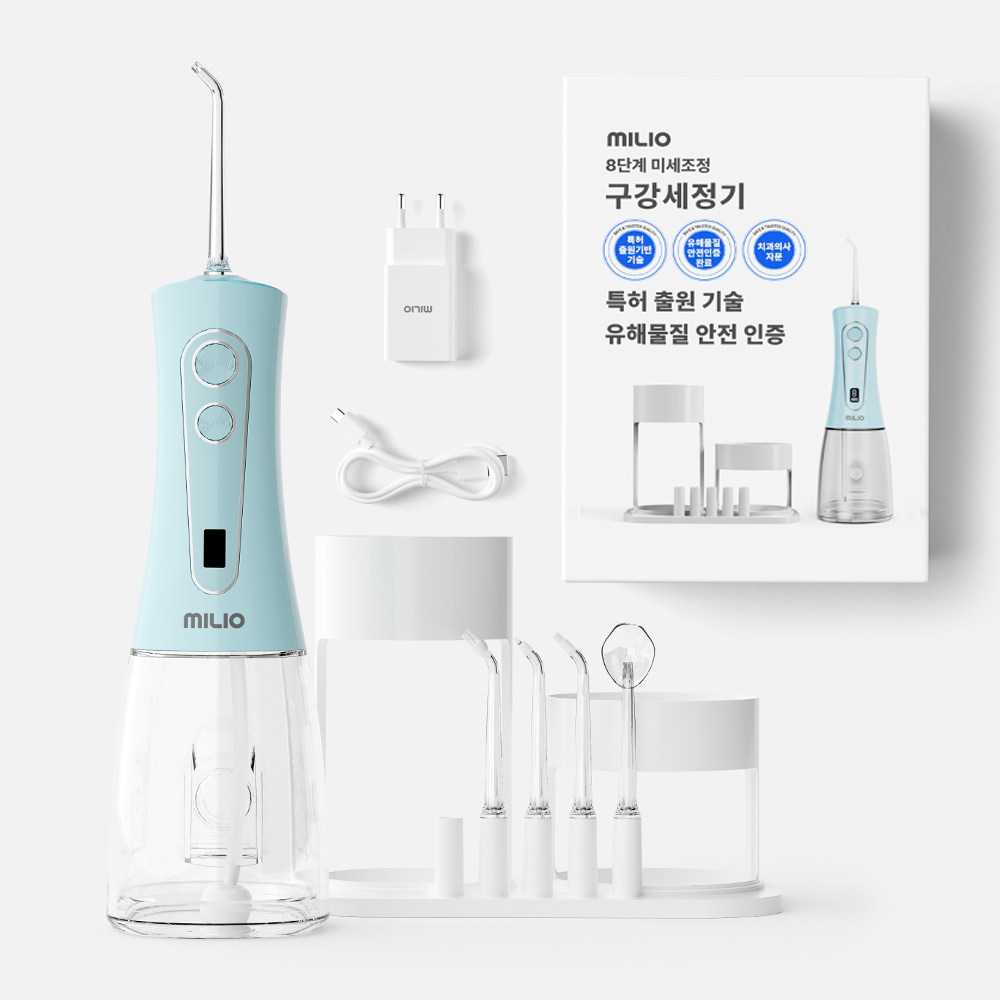 밀리오 휴대용 무선 미세조정 구강세정기, BPK1-W1, 블루, 1개
