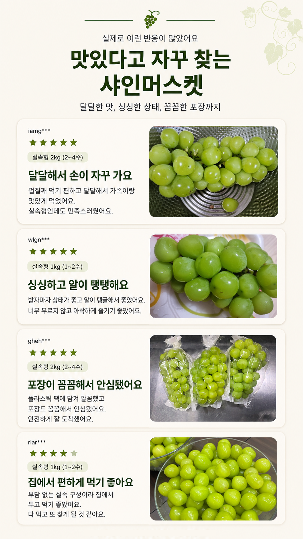 꿀농원 샤인머스캣, 2-3수, 1kg, 1박스 상세 이미지 4