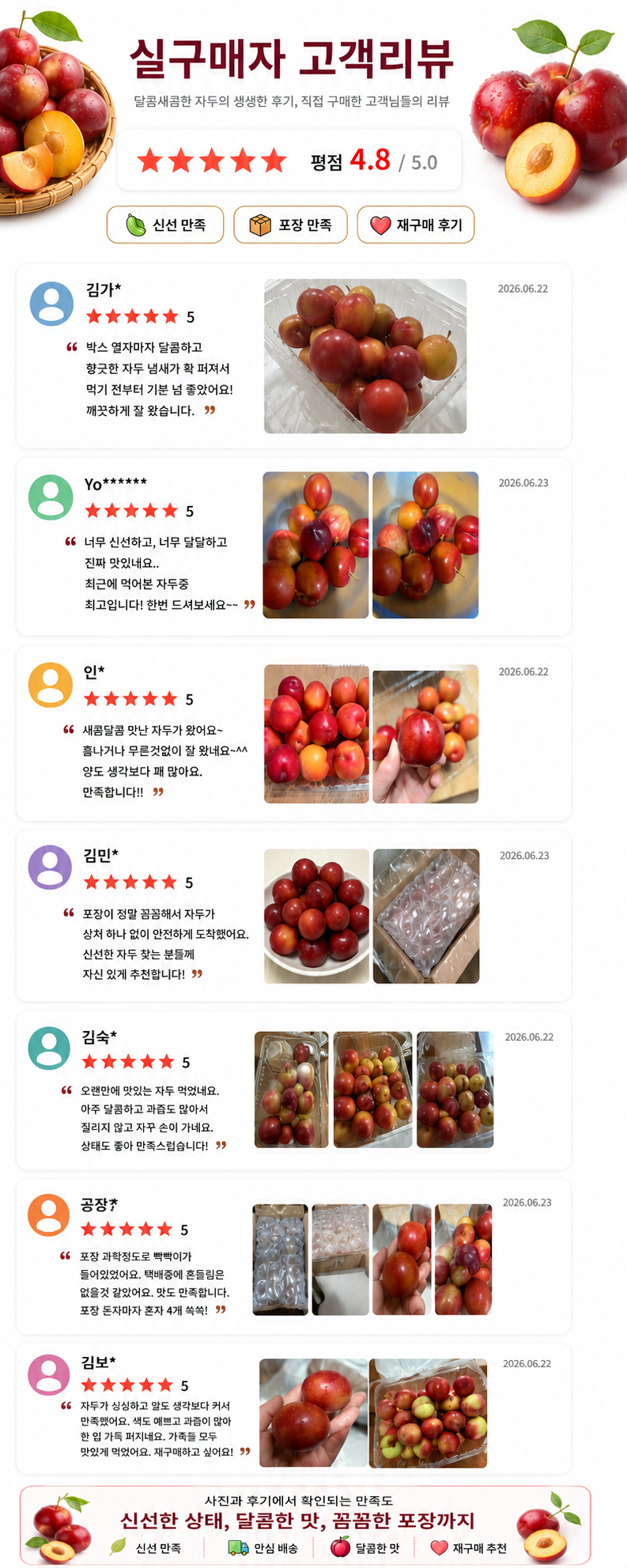 국내산 자두, 55-65g, 2kg, 1박스 상세 이미지 3