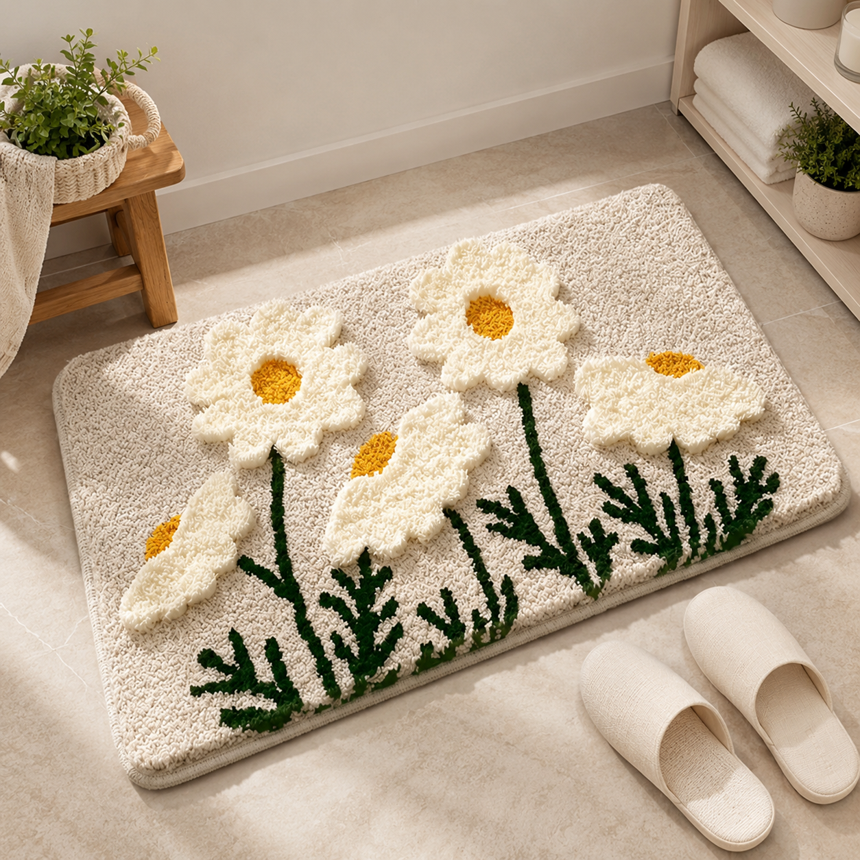 아룸 빨아쓰는 흡수력 좋은 플라워 발매트, 데이지, 40x60cm