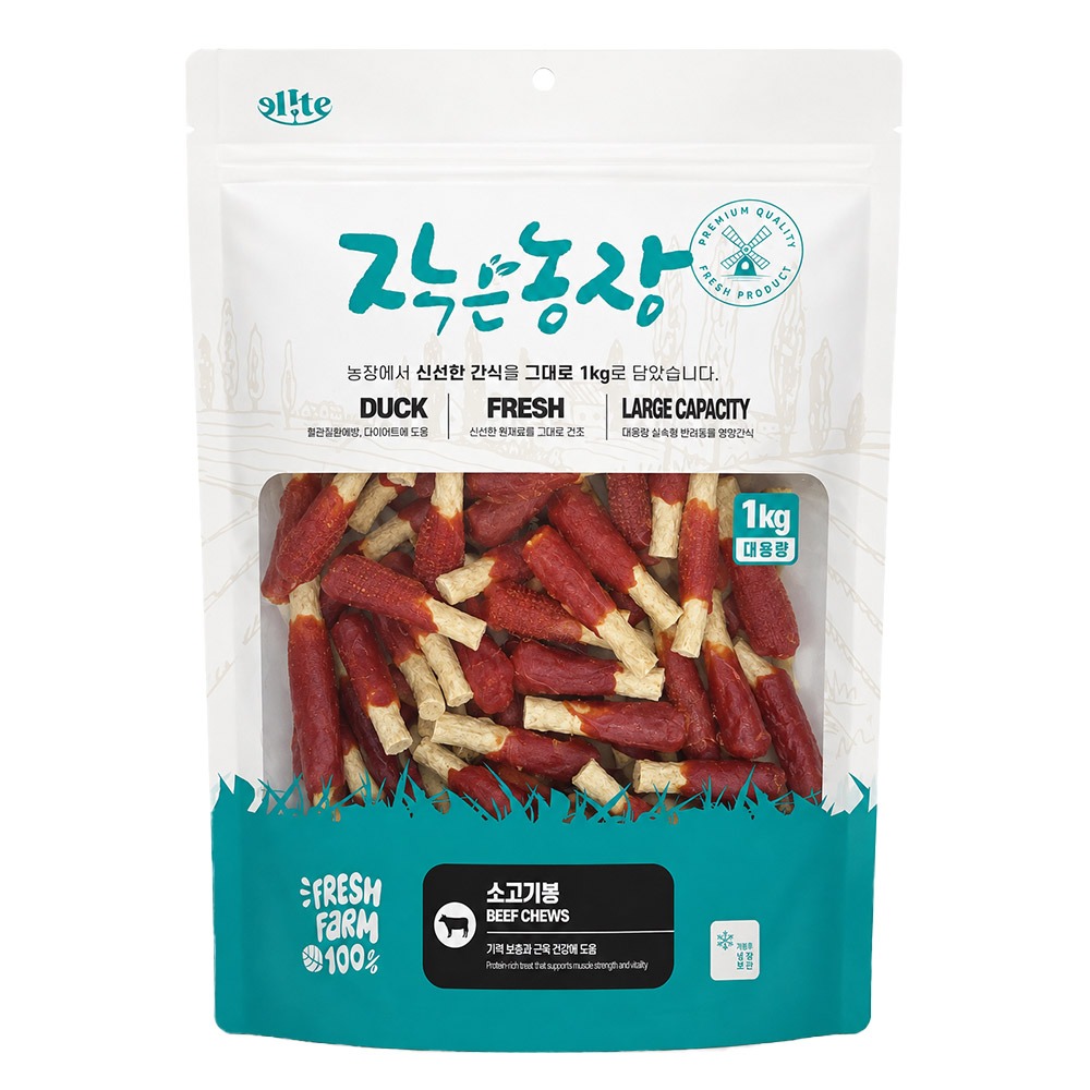 작은농장 강아지 대용량 간식, 소고기봉, 1kg, 1개