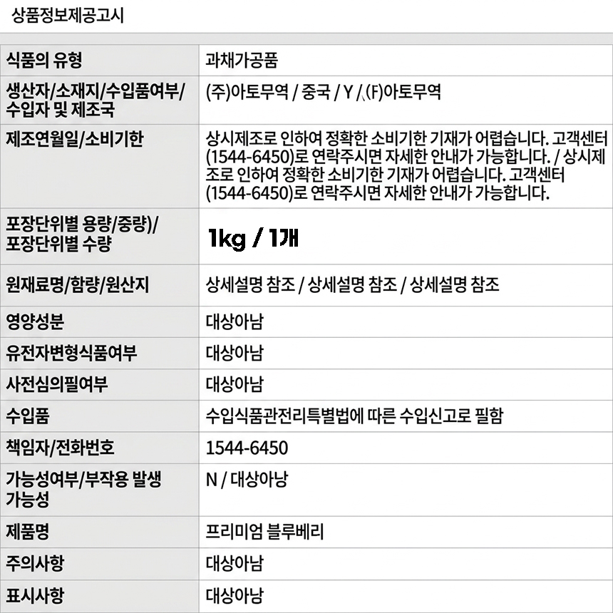 냉동 블루베리, 1kg, 2개