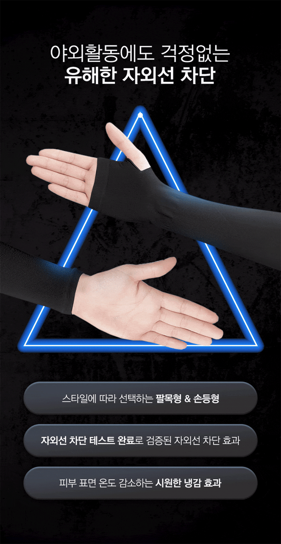 브메르 자외선차단 아이스 쿨 손등형 팔토시, 블랙, FREE, 1쌍