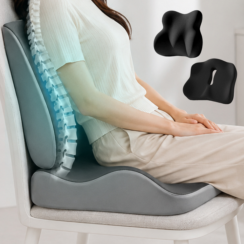 올롸잇 자세보정 체중분산 메모리폼 스마트 등쿠션 방석 세트, 그레이, 1개