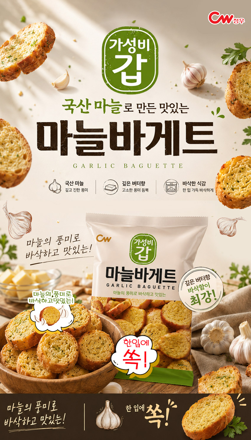 청우 마늘바게트, 65g, 10개 상세 이미지 1