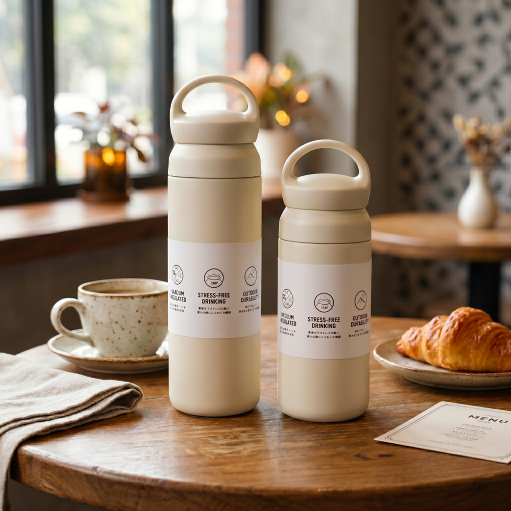 SUSUON 스텐 손잡이 텀블러, 아이보리, 350ml, 1개