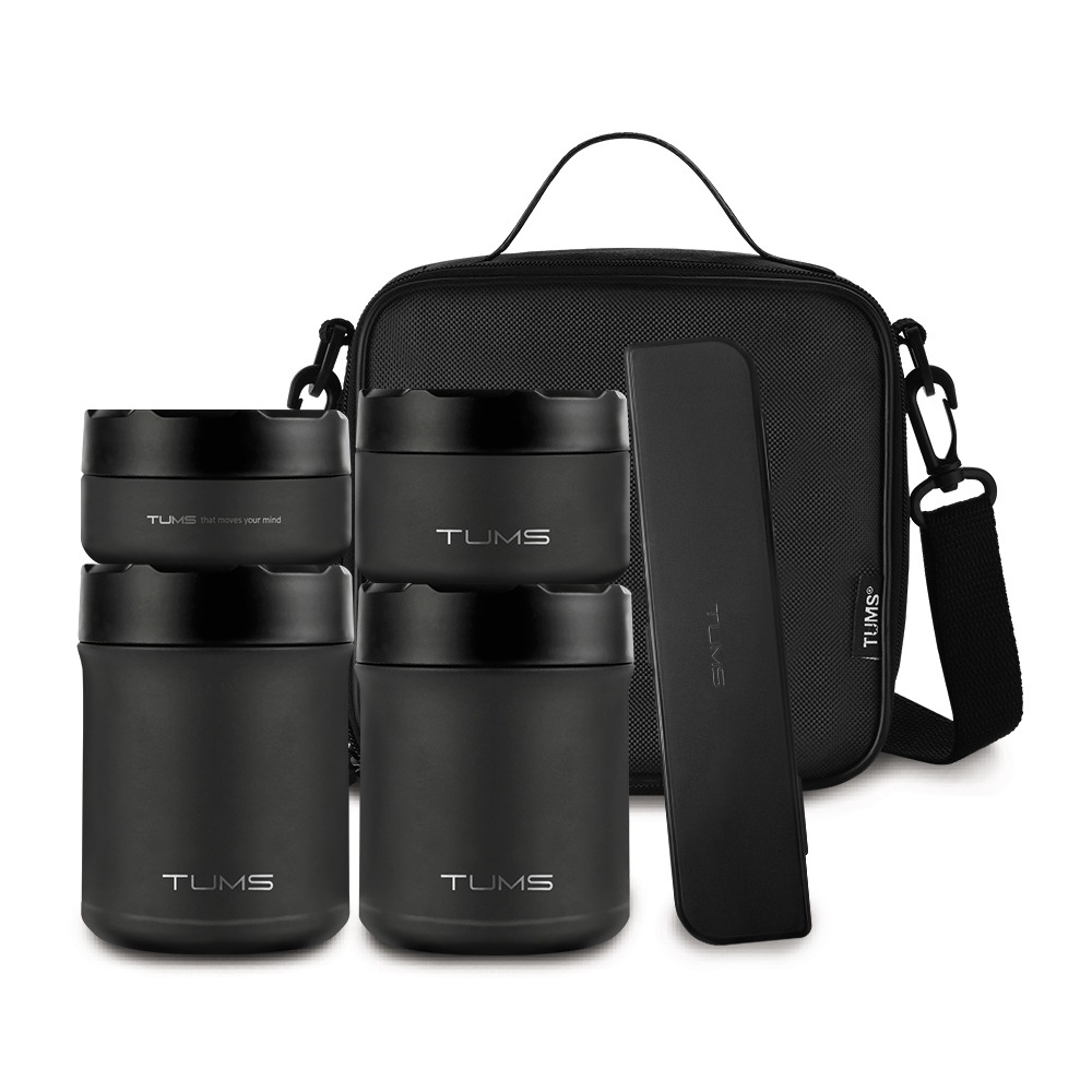 텀스 블랙스톤 보온도시락, 블랙, 1500ml, 4P+수저 세트, 1개