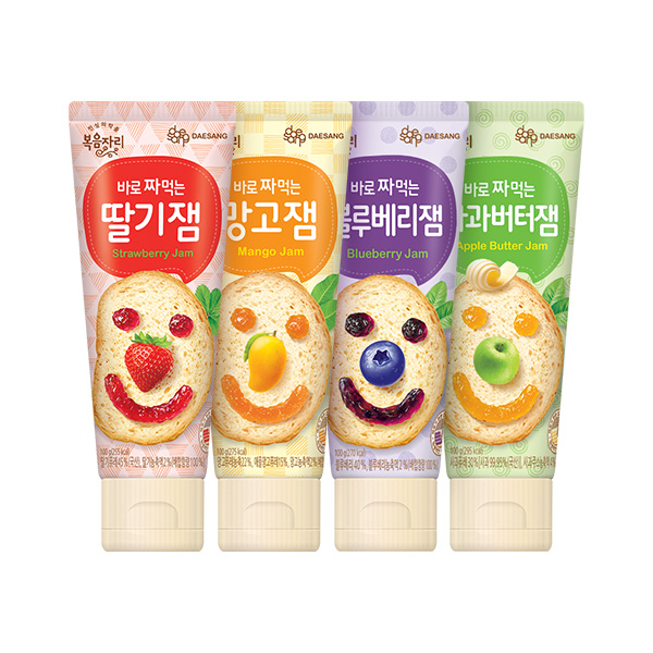 복음자리 짜먹는 과일잼, 딸기 100g 1개 + 블루베리 100g 1개 + 망고 100g 1개 + 사과버터 100g 1개, 4개 토스쇼핑 특가