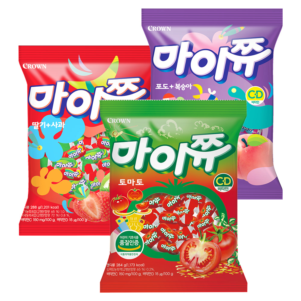 크라운 마이쮸, 딸기사과 288g 1개 + 포도복숭아 288g 1개 + 토마토 284g 1개, 3개 토스쇼핑 특가