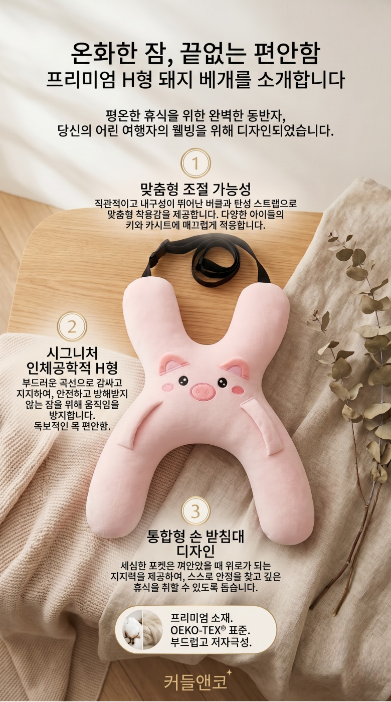 아동 안전벨트 인형 H형 목쿠션, 바이올렛, 1개 상세 이미지 5
