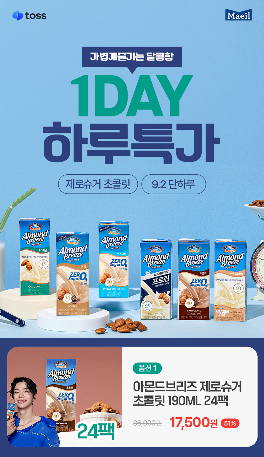 아몬드 브리즈 제로슈가, 초콜릿, 190ml, 24팩