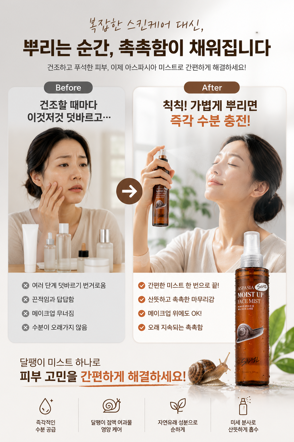 아스파시아 모이스트 업 페이스 미스트, 스네일, 150ml, 2개 상세정보 3