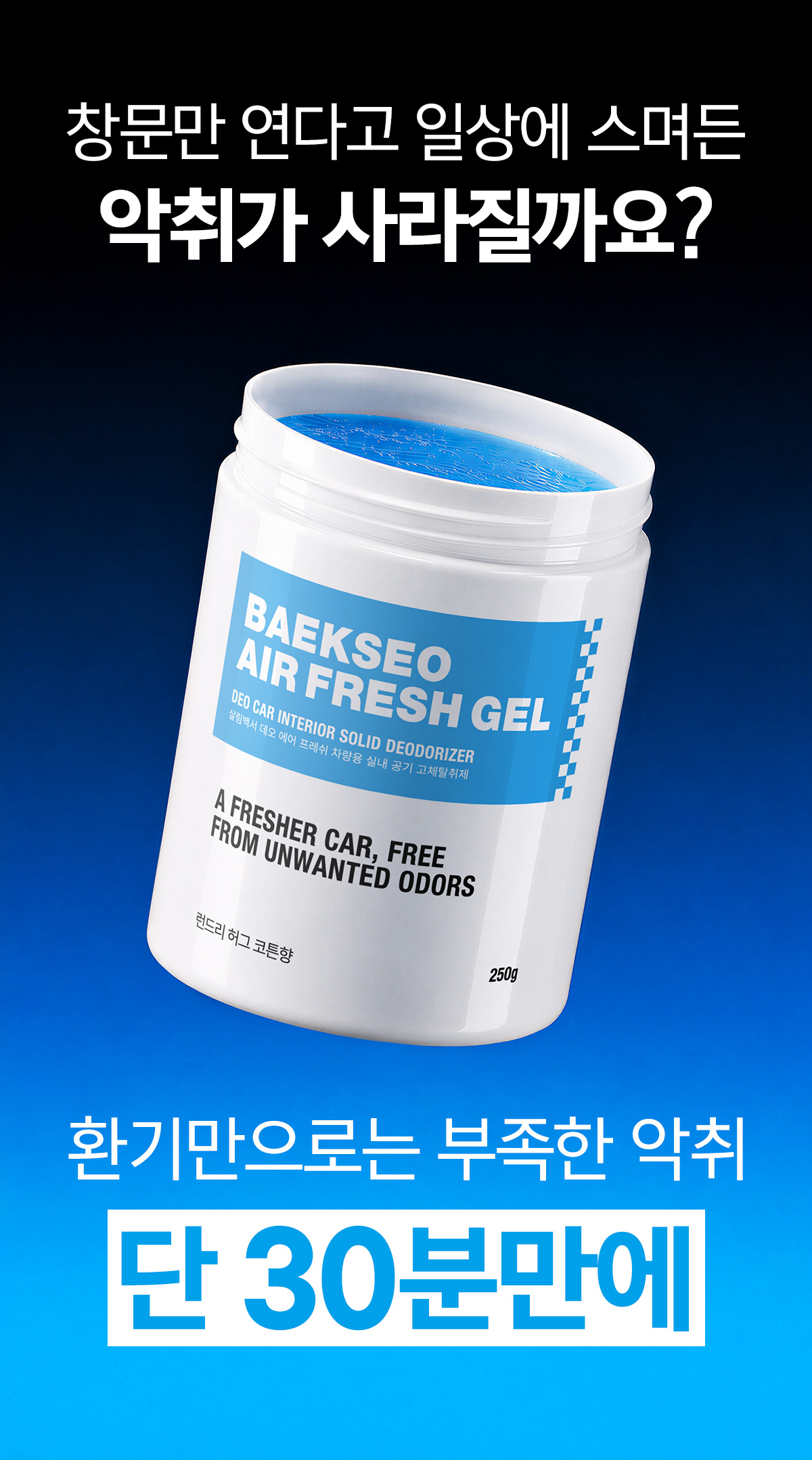 살림백서 데오 에어 프레쉬 차량용 고체탈취제, 런드리 허그 코튼향, 250g, 1개