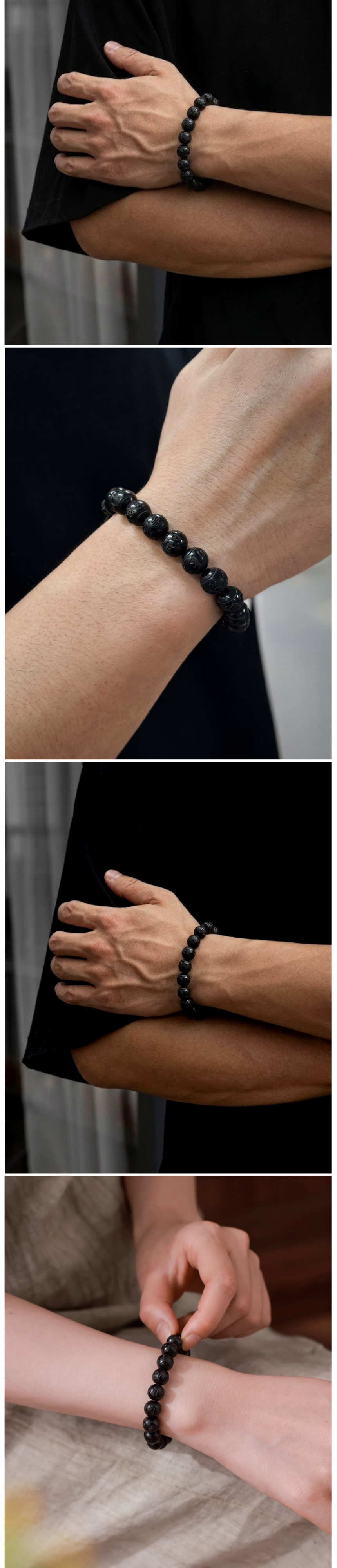 루미벨 흑단 천연목 육자진언 팔찌, 천연 흑단나무, 10mm, 1개 상세 이미지 3