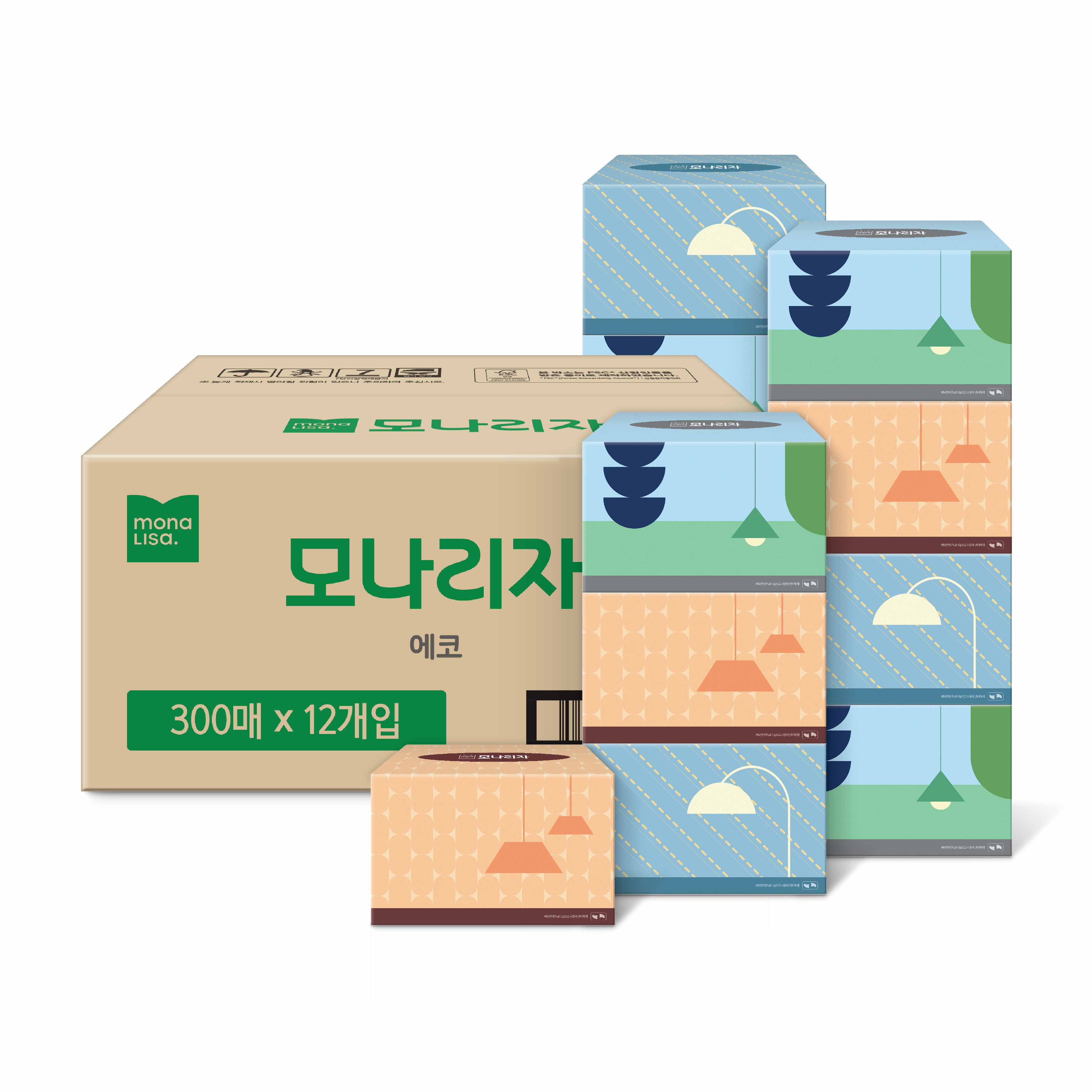 모나리자 에코 미용티슈, 300매, 12입, 1박스