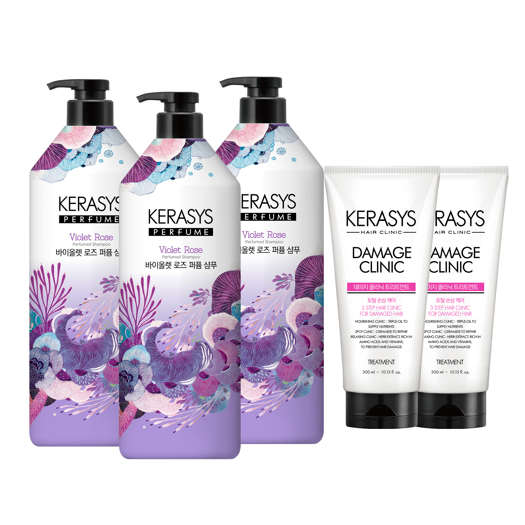 케라시스 퍼퓸 샴푸, 바이올렛로즈, 1L, 3개 + 트리트먼트, 300ml, 2개