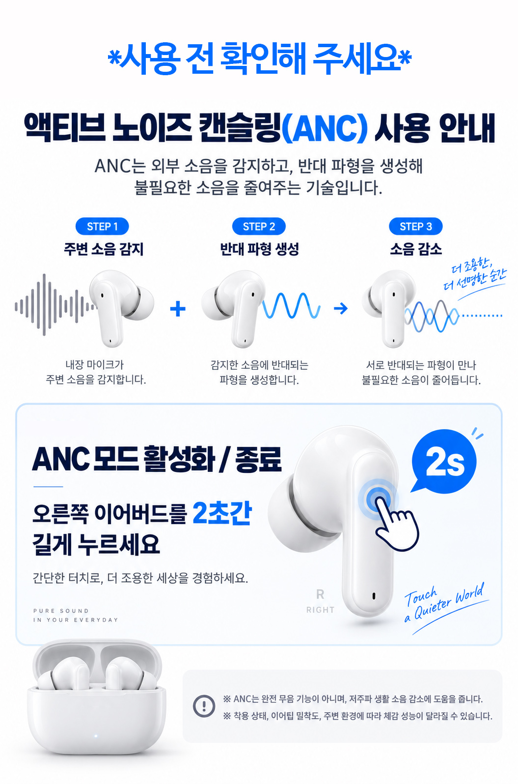 모디스 노이즈 캔슬링 블루투스 무선이어폰, MO-ANC-TWS, 화이트, 1개 상세 이미지 1