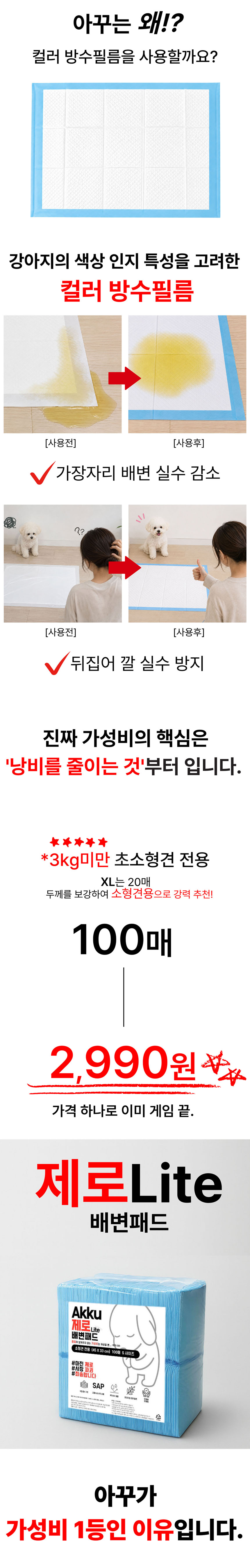 아꾸 제로라이트 배변패드, S, 33x45cm, 400매, 4팩