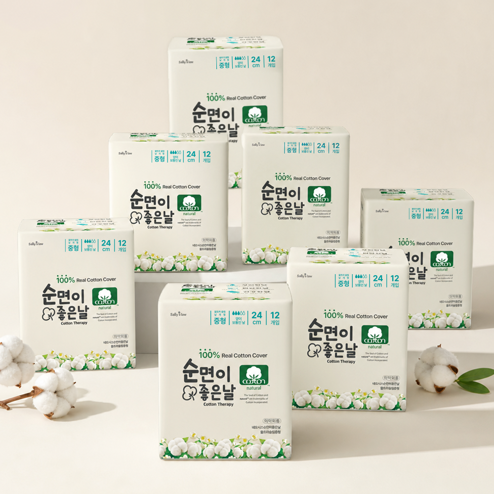 샐리의법칙 순면이좋은날 생리대, 중형, 12매, 7팩