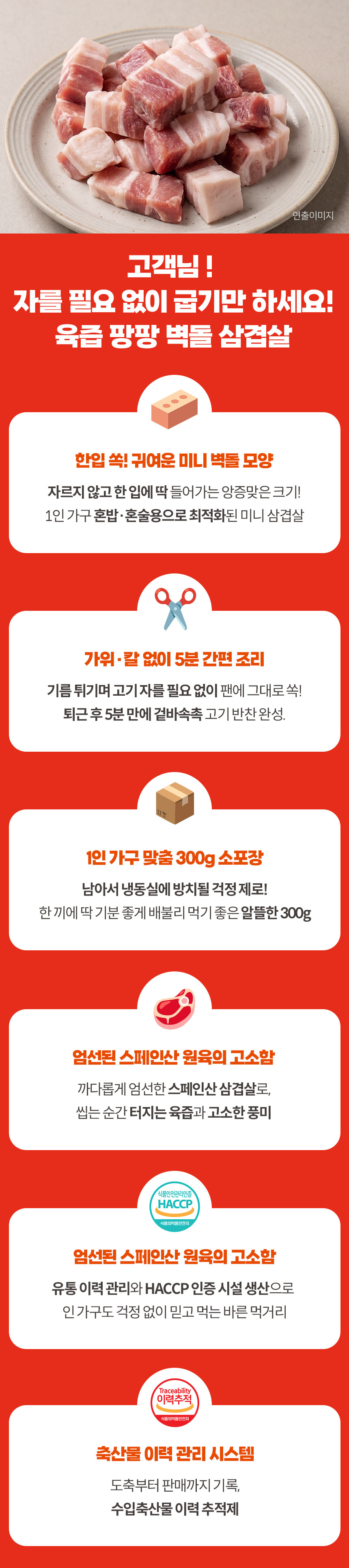 한 입 벽돌 삼겹살, 300g, 3팩 상세 이미지 4