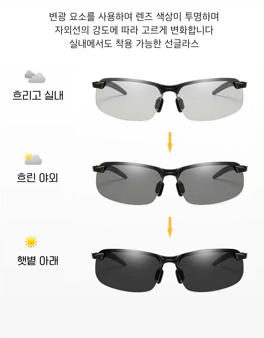 변색 편광 선글라스, FREE, 블랙, 메탈프레임, 1개 상세 이미지 5