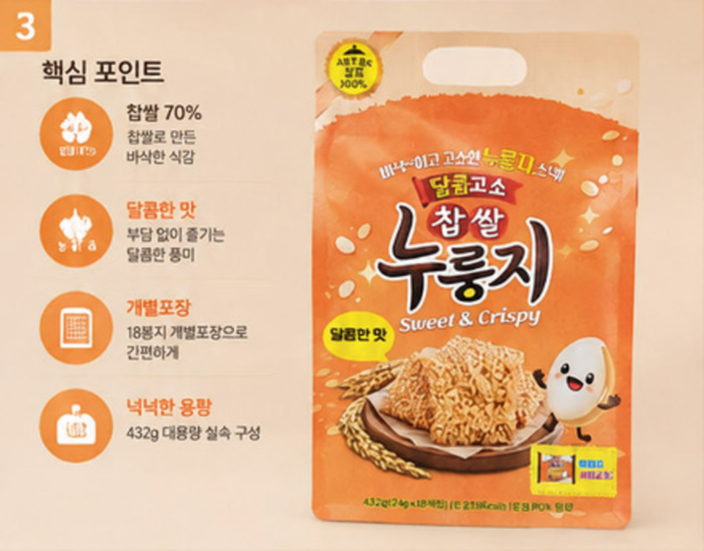 찹쌀 누룽지 과자, 달콤한맛, 24g, 36봉 상세정보 3