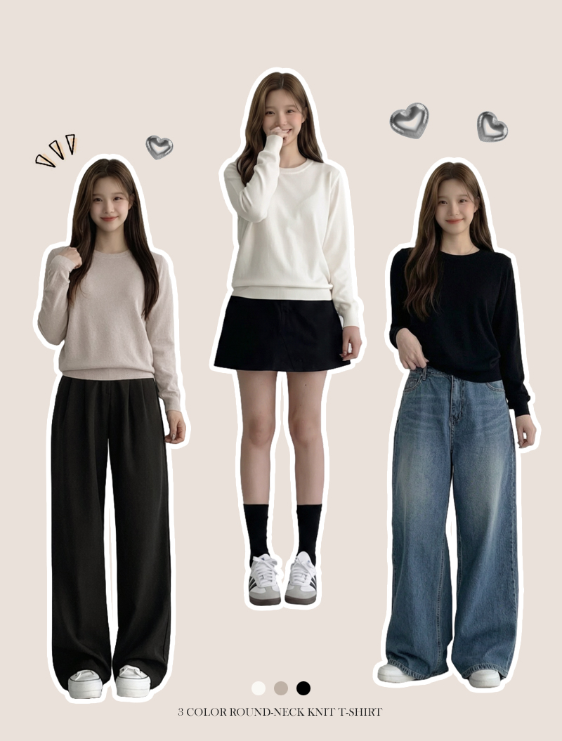 허블리 소프트 라운드 니트티셔츠, 크림, FREE, 1개 상세 이미지 6