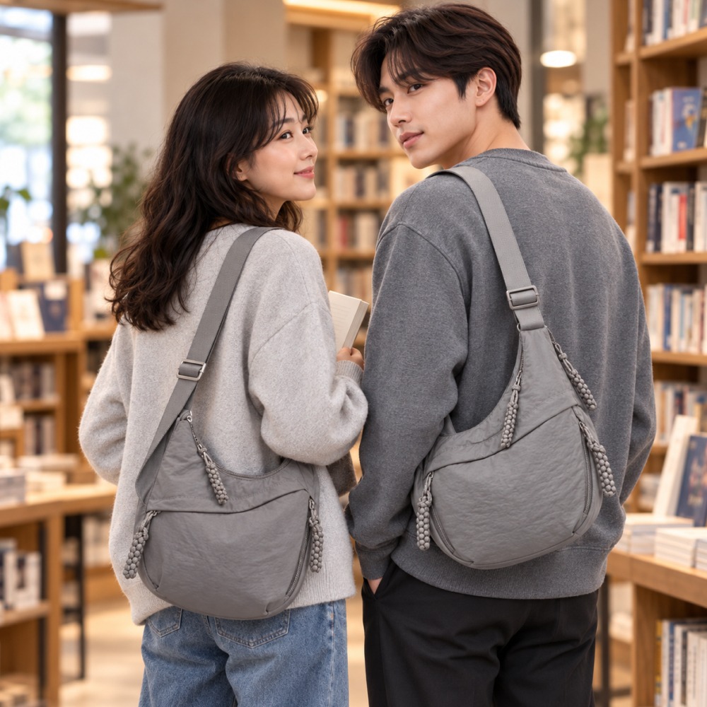 가벼운 포켓 반달가방, 그레이, 1개