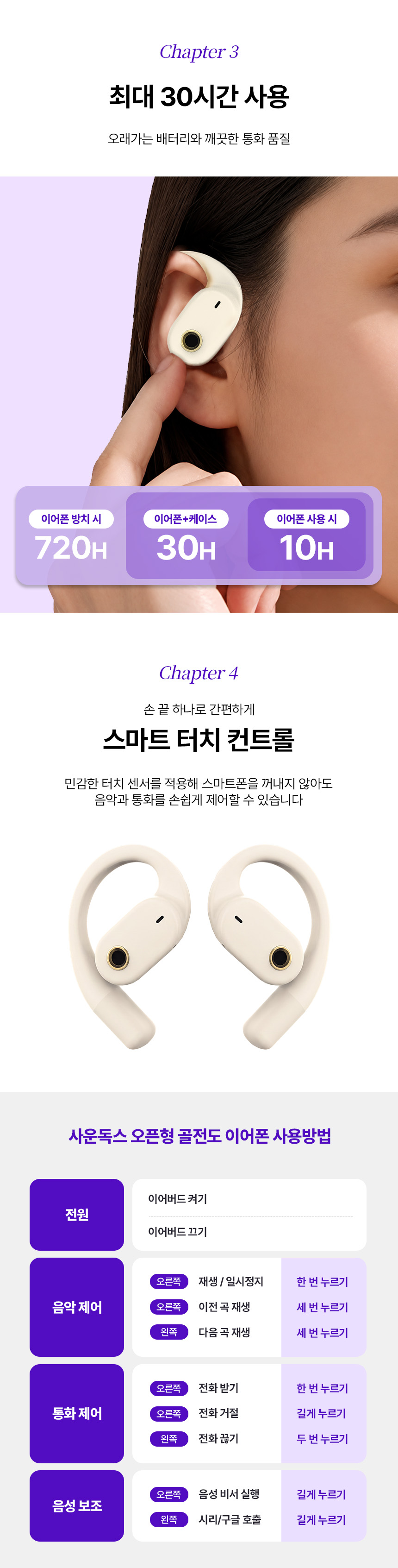 사운독스 골전도형 오픈형 블루투스 무선 이어폰, OWS 800, 아이보리, 1개 상세 이미지 4