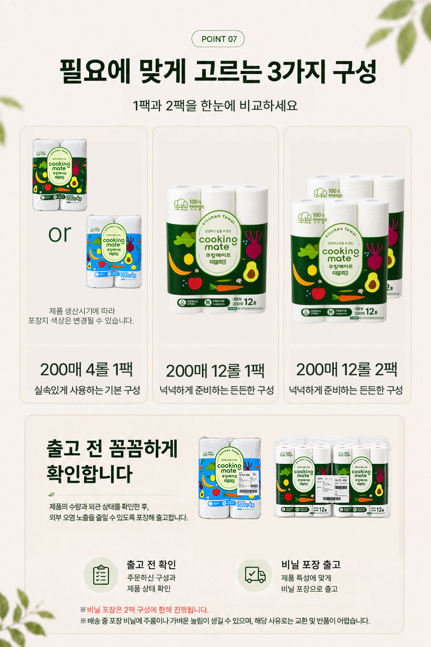 쿠킹메이트 키친타월, 200매, 12롤, 2팩 상세정보 13