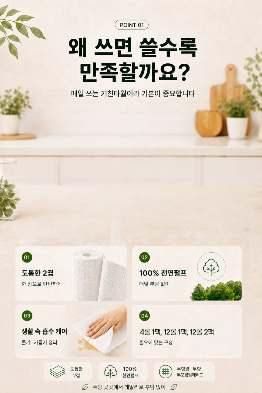 쿠킹메이트 키친타올, 200매, 4롤, 1개 상세 이미지 4