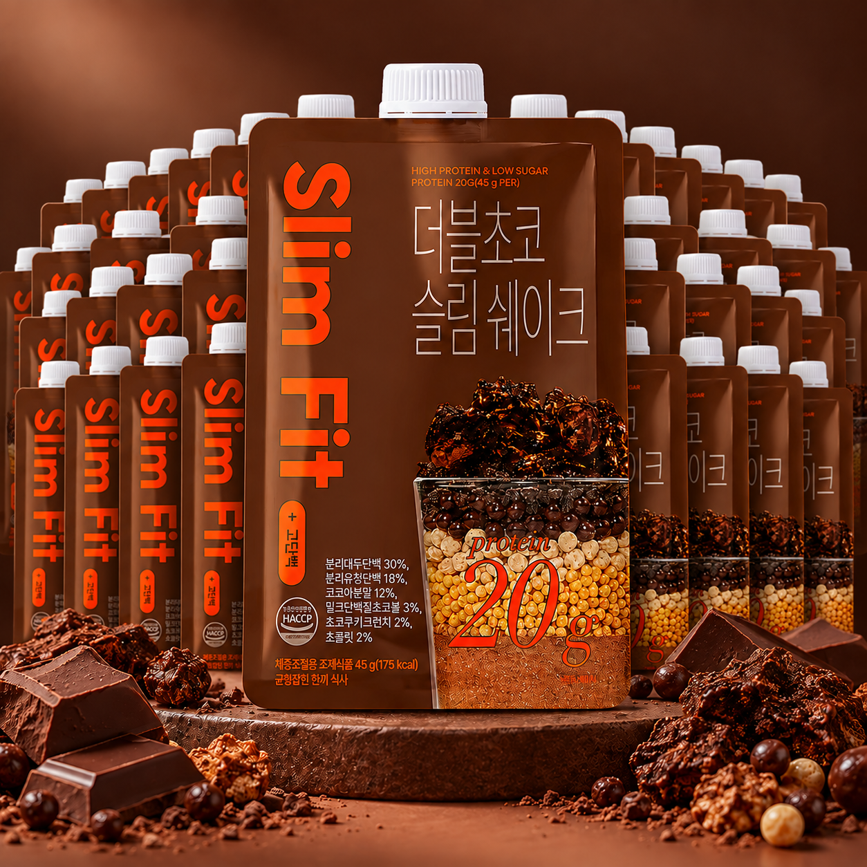 익스트림 단백질 20g 슬림쉐이크, 더블초코, 45g, 7포, 4세트