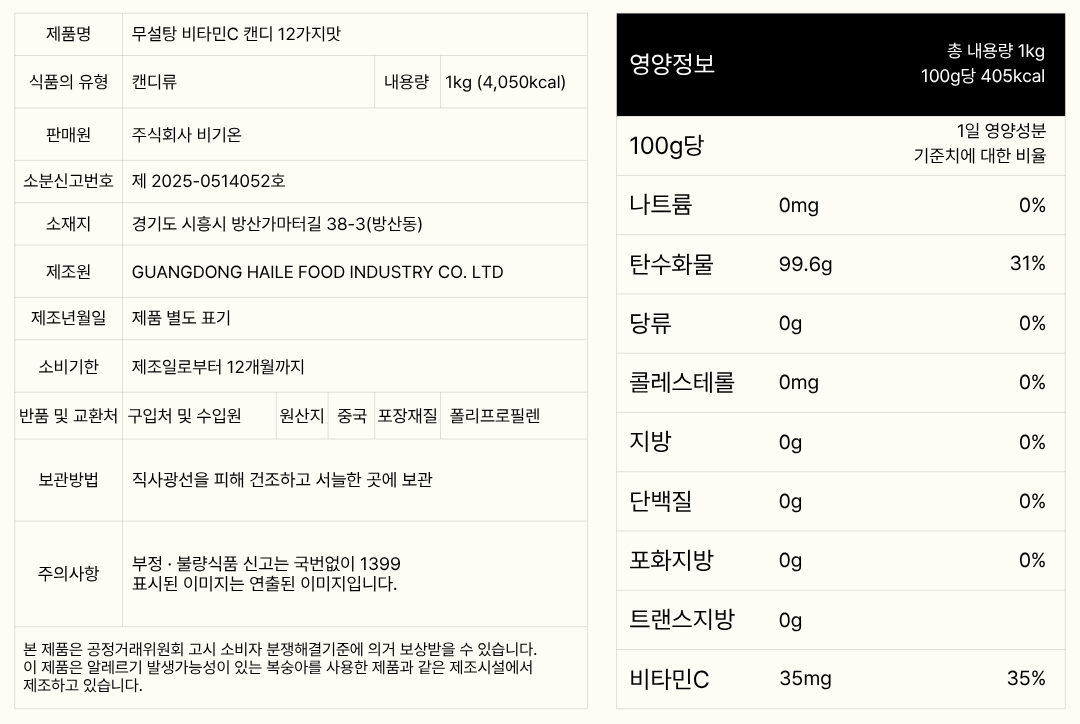무설탕 비타민C 캔디, 12가지맛, 1kg, 1개 상세정보 8