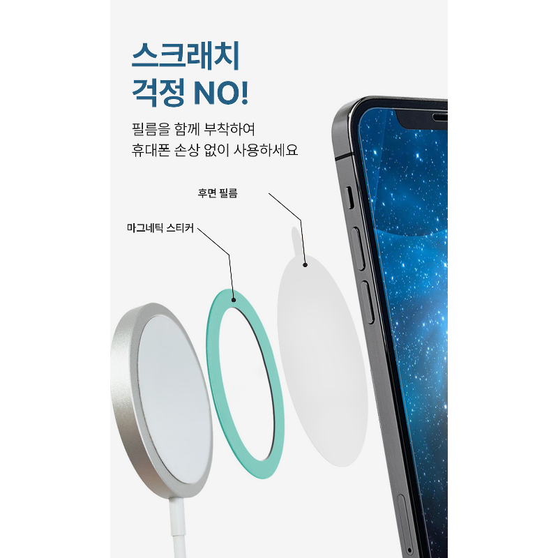 맥세이프 자석 스티커 3개 세트, 보호 스티커 3장, 화이트, 1개 상품 이미지 4